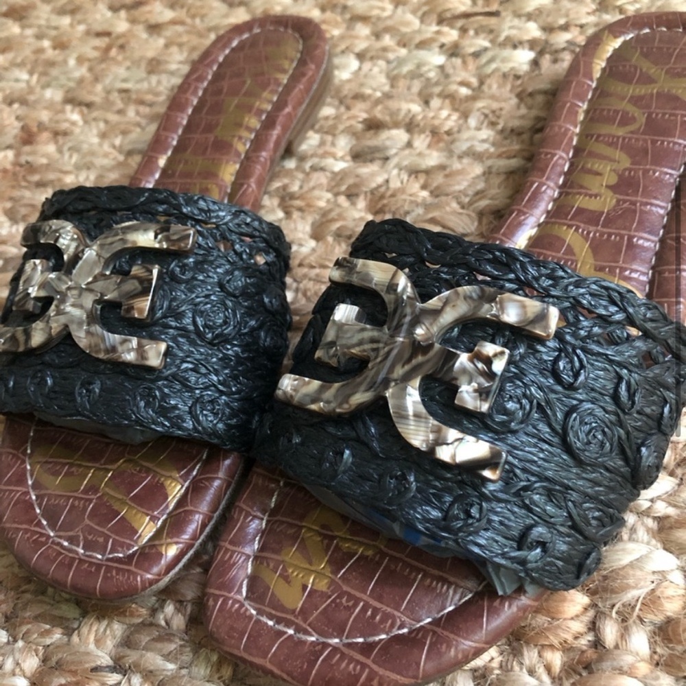 Sam Edelman Backer Black and Brown Raffia Slide Sandals 8 - Picture 5 of 12